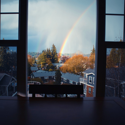 open window with rainbow